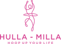 Hulla Milla Logo tanzendes Männchen mit Hula Hoop Reifen 
